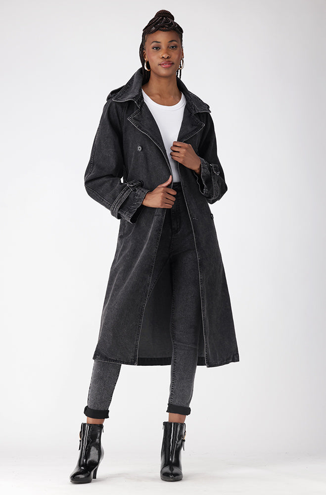 TARYN DENIM TRENCH COAT _ 157742 _ Grey Wash