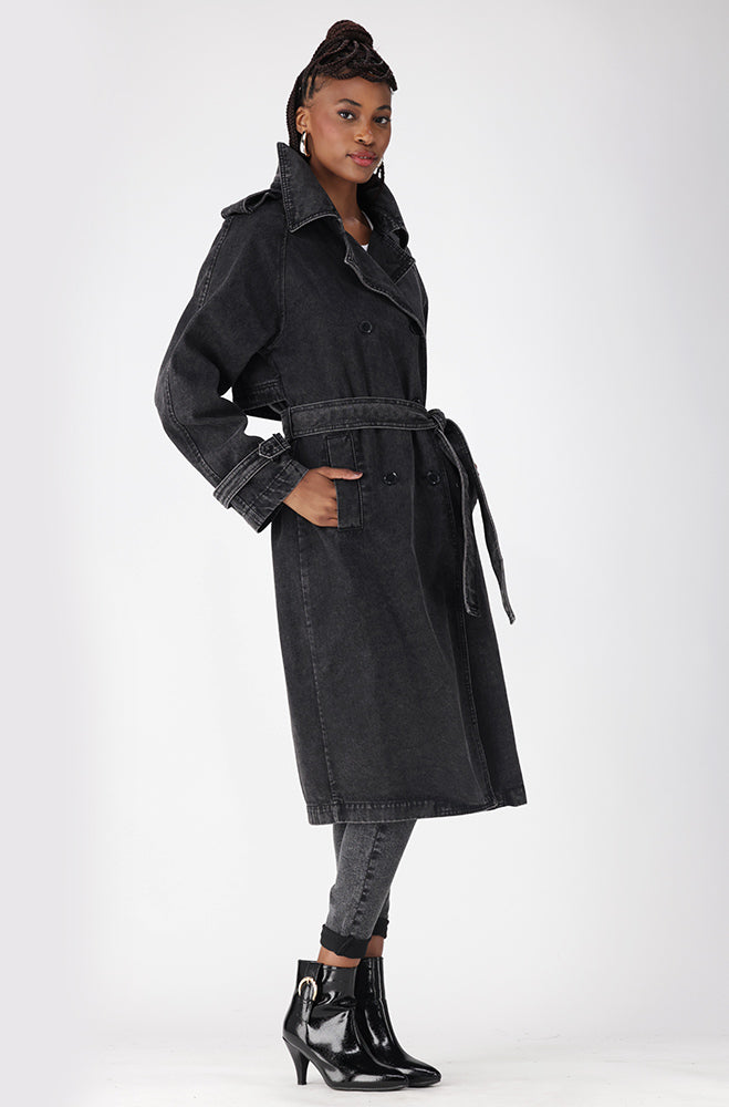 TARYN DENIM TRENCH COAT _ 157742 _ Grey Wash