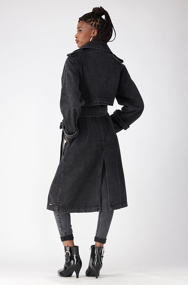 TARYN DENIM TRENCH COAT _ 157742 _ Grey Wash