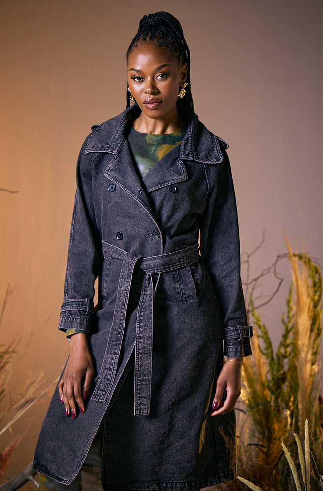 TARYN DENIM TRENCH COAT _ 157742 _ Grey Wash