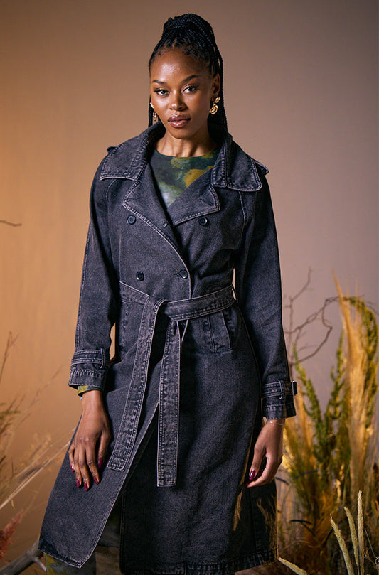 TARYN DENIM TRENCH COAT _ 157742 _ Grey Wash