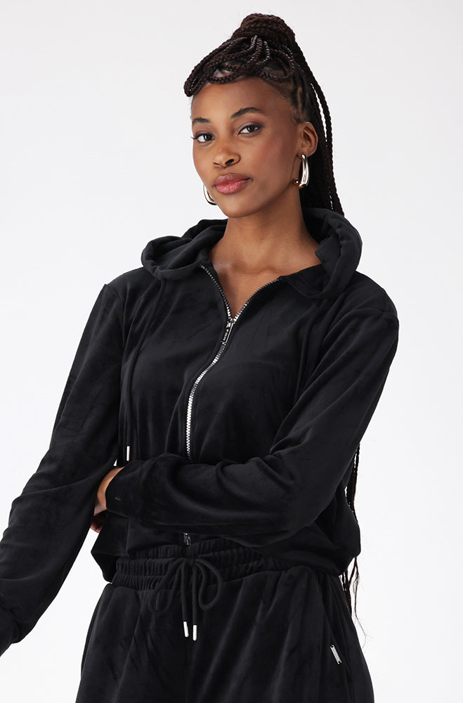 BRITNEY VELOUR ZIP TRU HOODIE _ 157753 _ Black