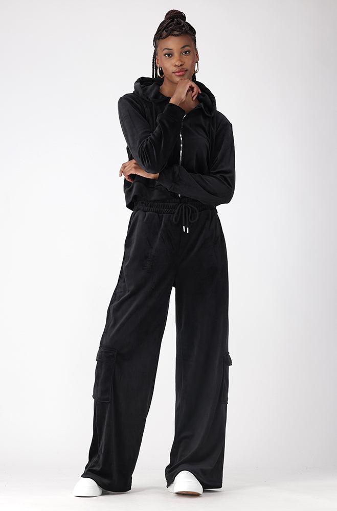 BRITNEY VELOUR ZIP TRU HOODIE _ 157753 _ Black