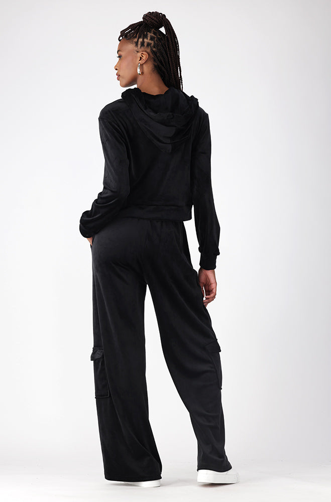 BRITNEY VELOUR ZIP TRU HOODIE _ 157753 _ Black