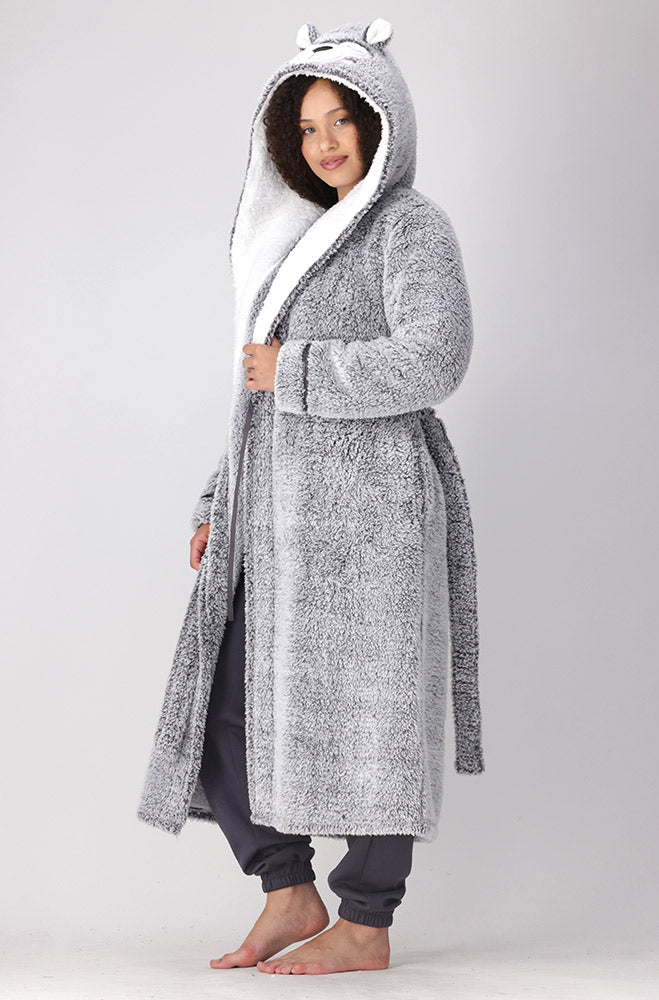BEAR FACE HOODED WRAP GOWN _ 158342 _ Charcoal Mel