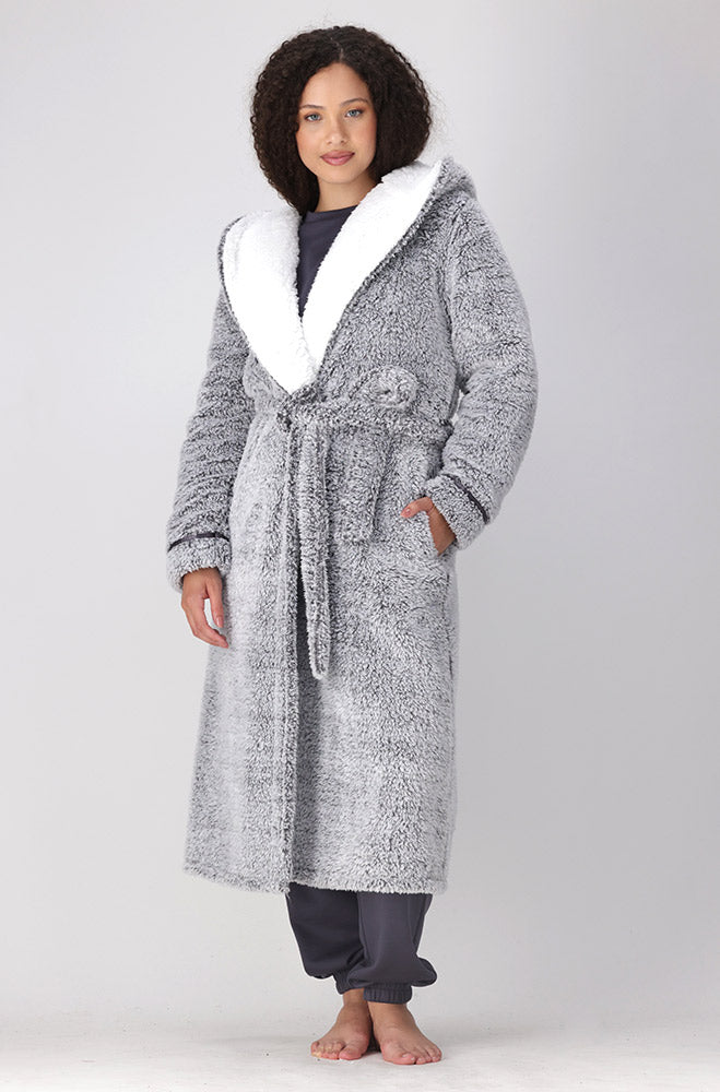 BEAR FACE HOODED WRAP GOWN _ 158342 _ Charcoal Mel