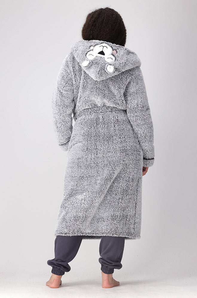 BEAR FACE HOODED WRAP GOWN _ 158342 _ Charcoal Mel