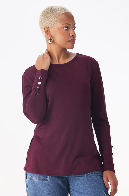 SARAH SIDE SLIT BUTTON TOP _ 158585 _ Purple