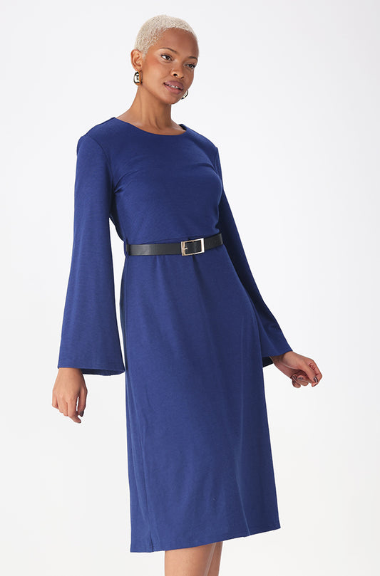 GEMMA BELTED FLARE DRESS  _ 158830 _ Blue