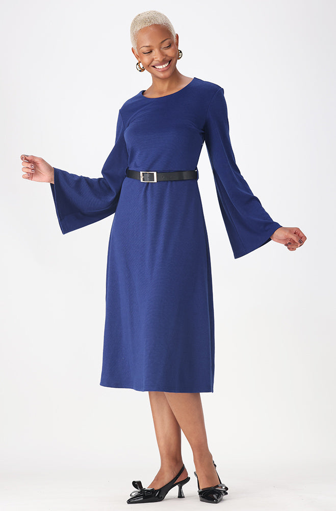GEMMA BELTED FLARE DRESS  _ 158830 _ Blue