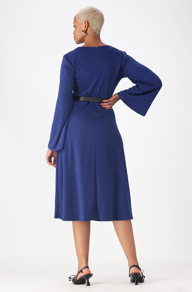 GEMMA BELTED FLARE DRESS  _ 158830 _ Blue