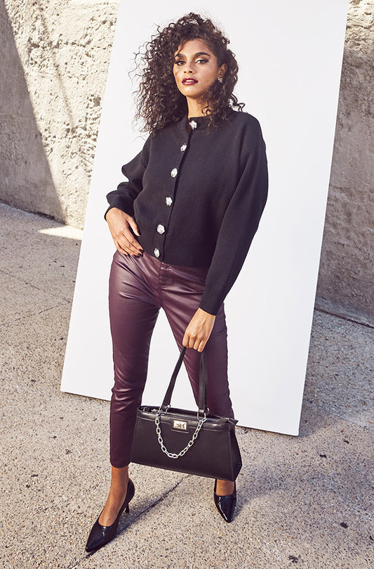 HARMONY HIGH RISE COATED JEANS _ 158909 _ Burgundy