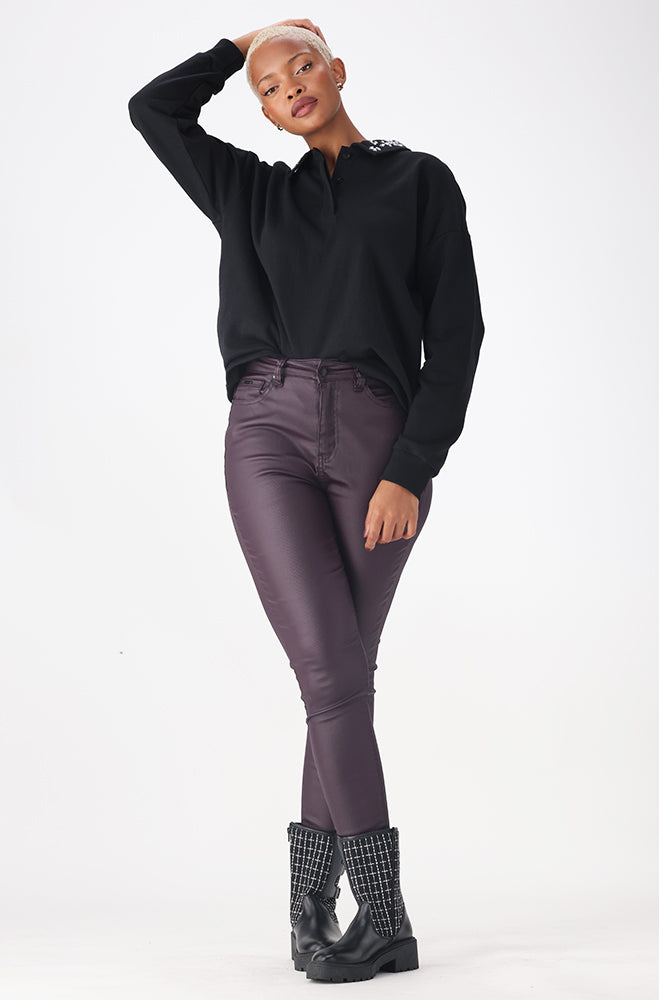 HARMONY HIGH RISE COATED JEANS _ 158909 _ Burgundy