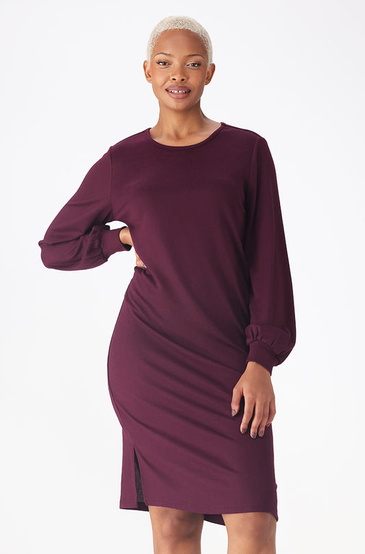 GIA FRENCH KNIT SLIT DRESS _ 159086 _ Wine