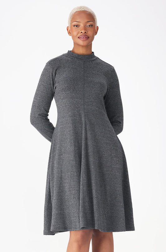 Gia Fit And Flare Turtle Neck Dress _ 159115 _ Charcoal Mel