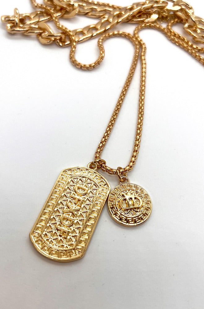 Jaxon Engraved Tag Coin Pendant Necklace _ 159398 _ Gold