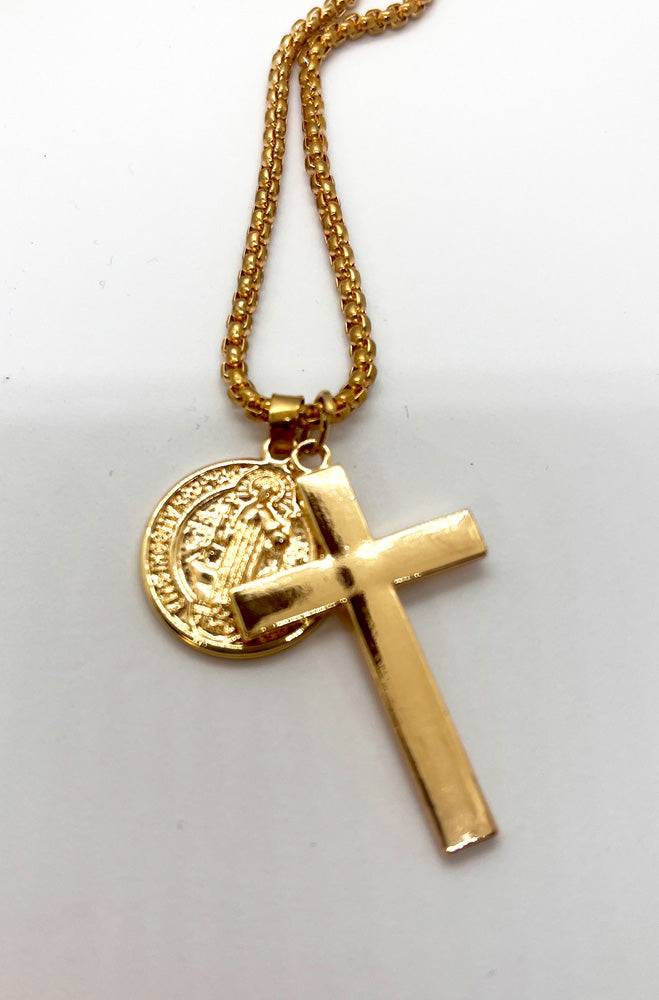 Cole Cross And Coin Pendant Necklace _ 159404 _ Gold