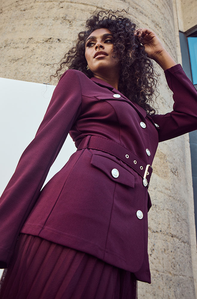 DEBBIE BELTED BLAZER _ 159414 _ Wine