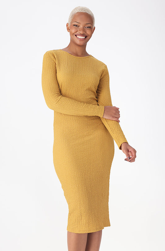 SARAH TEXTURED BODYCON DRESS _ 159417 _ Ocre