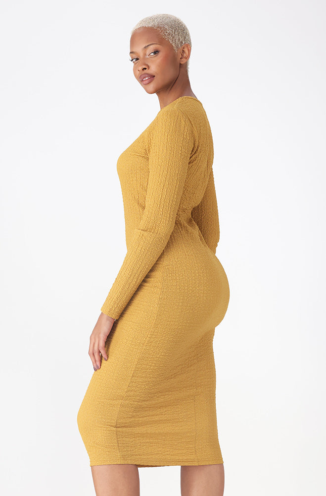 SARAH TEXTURED BODYCON DRESS _ 159417 _ Ocre