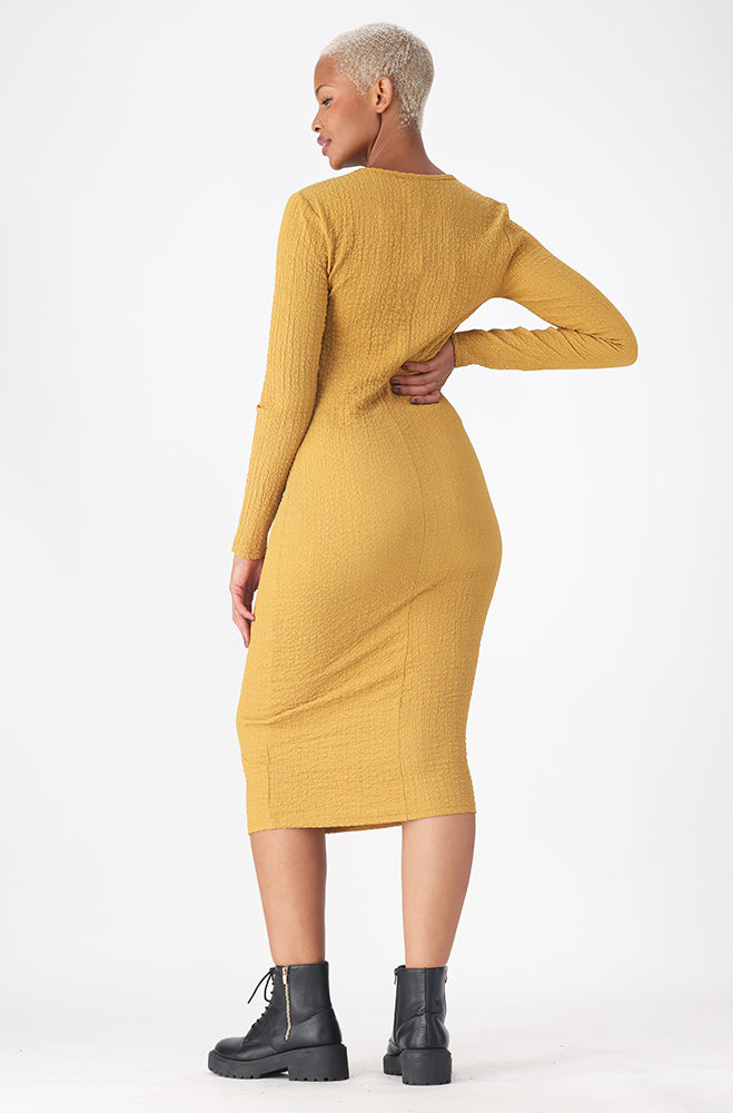 SARAH TEXTURED BODYCON DRESS _ 159417 _ Ocre