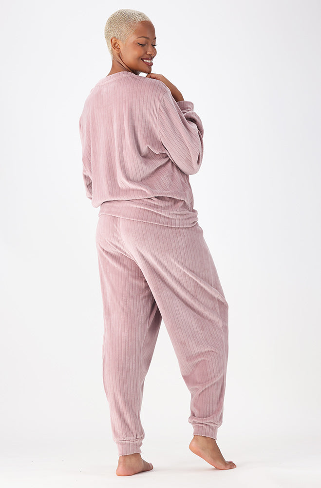 Selena Velour Ribbed Pj Set _ 159471 _ Dusty Pink