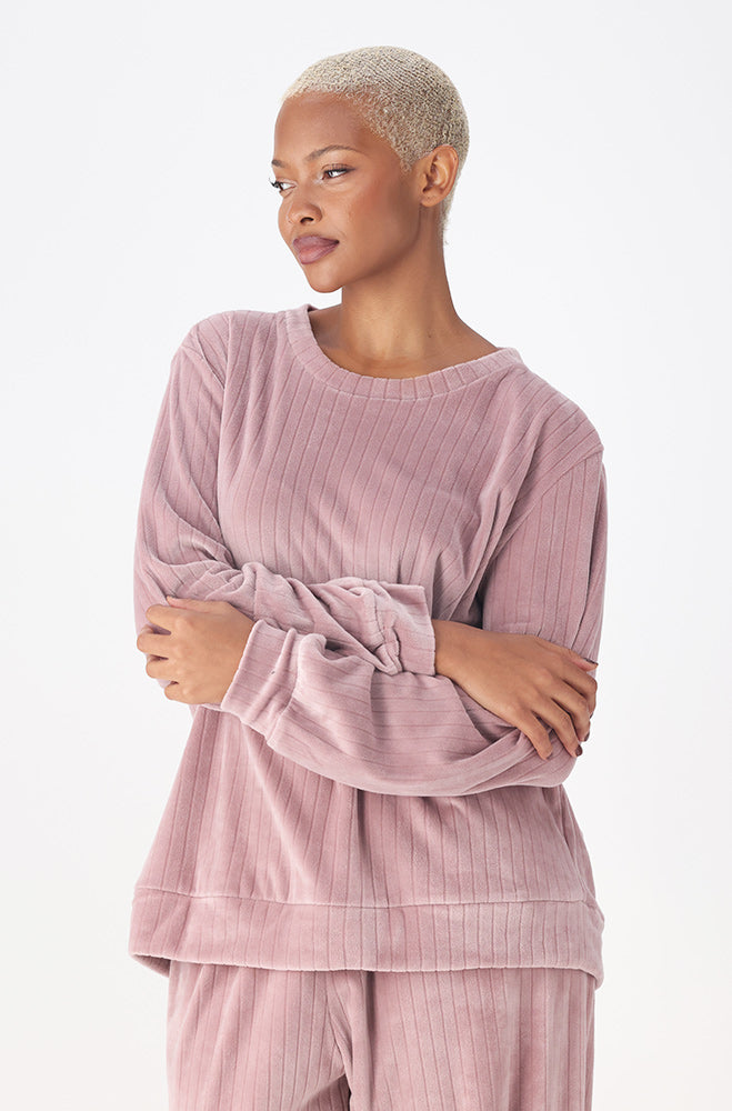 Selena Velour Ribbed Pj Set _ 159471 _ Dusty Pink