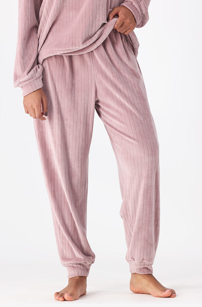 Selena Velour Ribbed Pj Set _ 159471 _ Dusty Pink