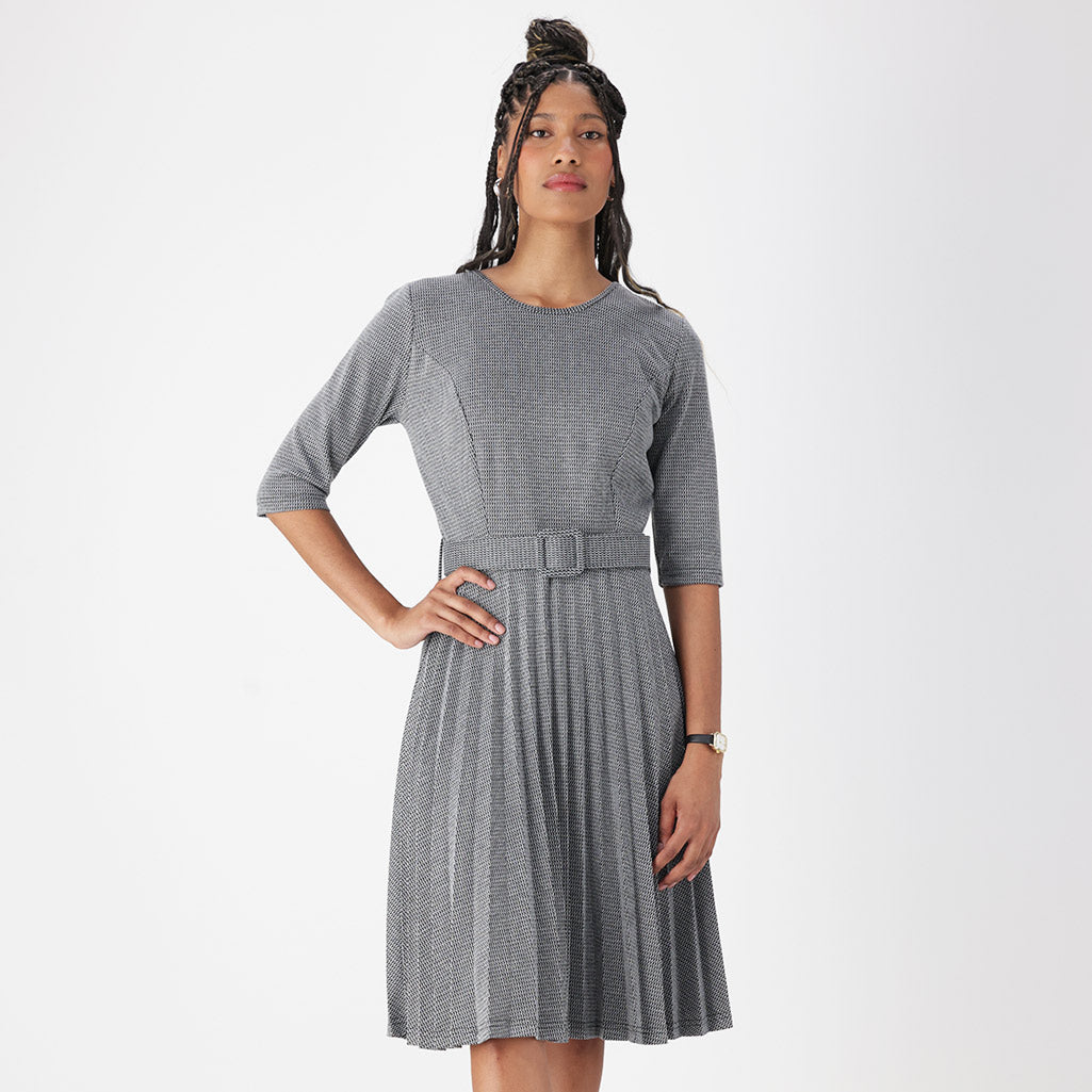 Dunns Clothing | Stefani Belted Pleated Dress _ 159546 _ Multi