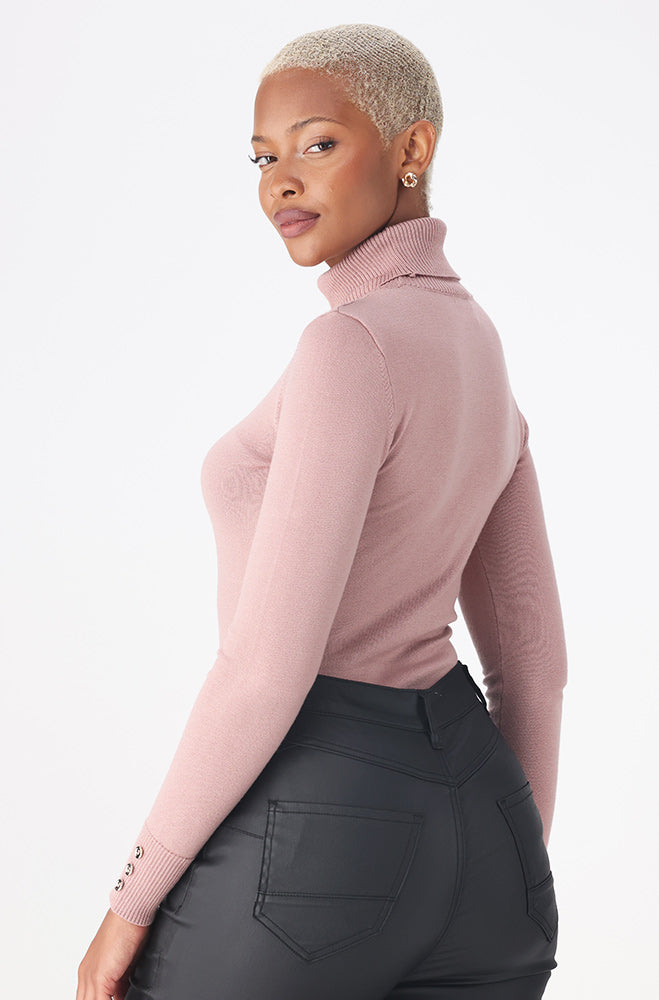 Gloria button detail polo neck knitwear _ 159547 _ Pink