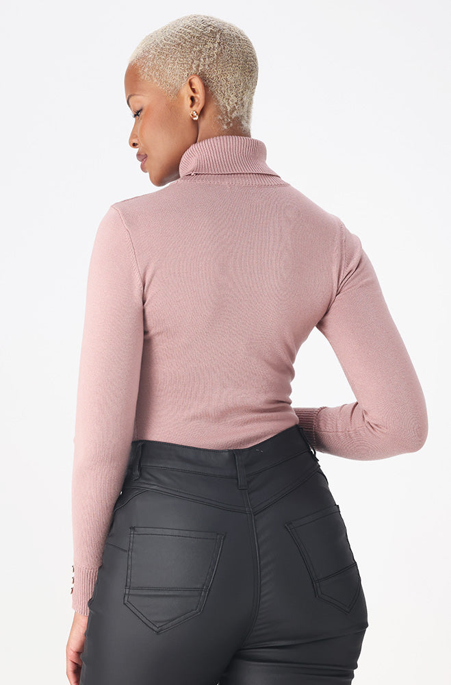 Gloria button detail polo neck knitwear _ 159547 _ Pink