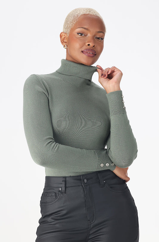 Gloria button detail polo neck knitwear _ 159548 _ Green