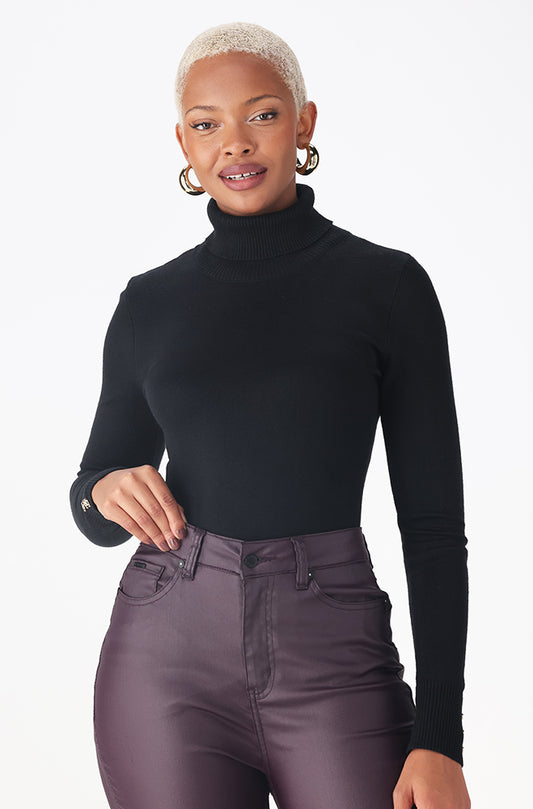 Gloria button detail polo neck knitwear _ 159549 _ Black