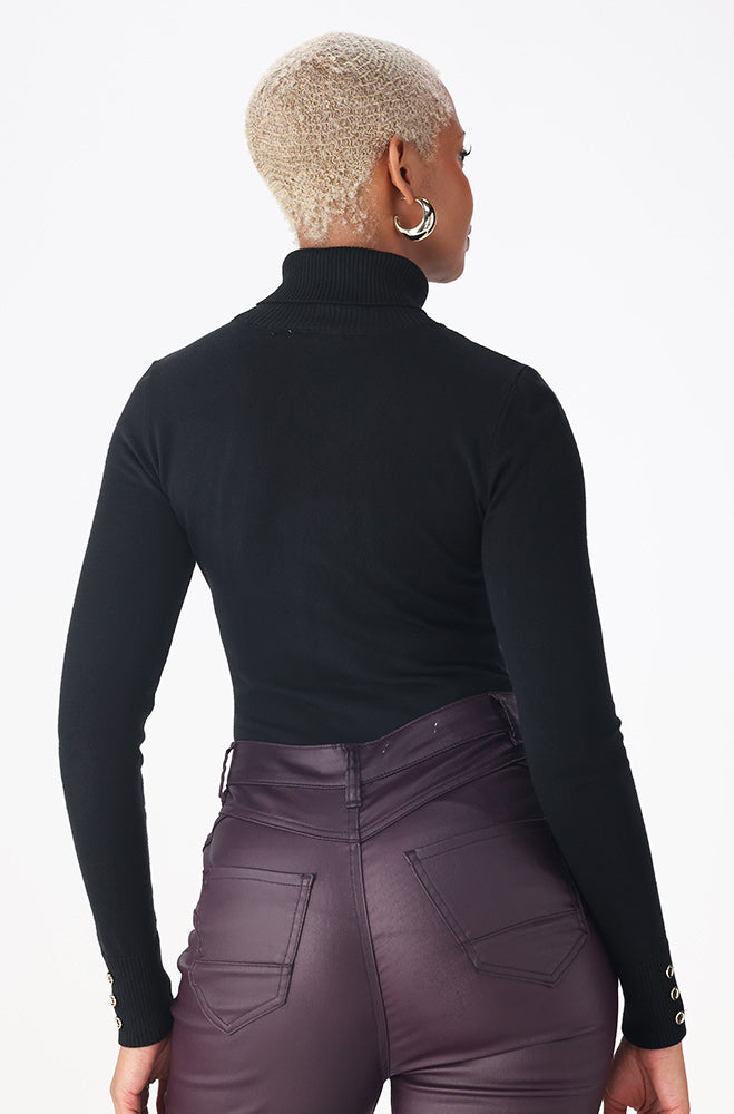 Gloria button detail polo neck knitwear _ 159549 _ Black