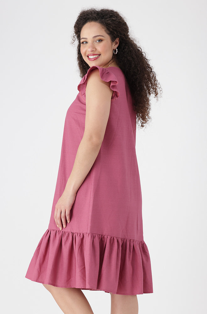 Zia Flutter Sleeve Dress _ 160078 _ Pink