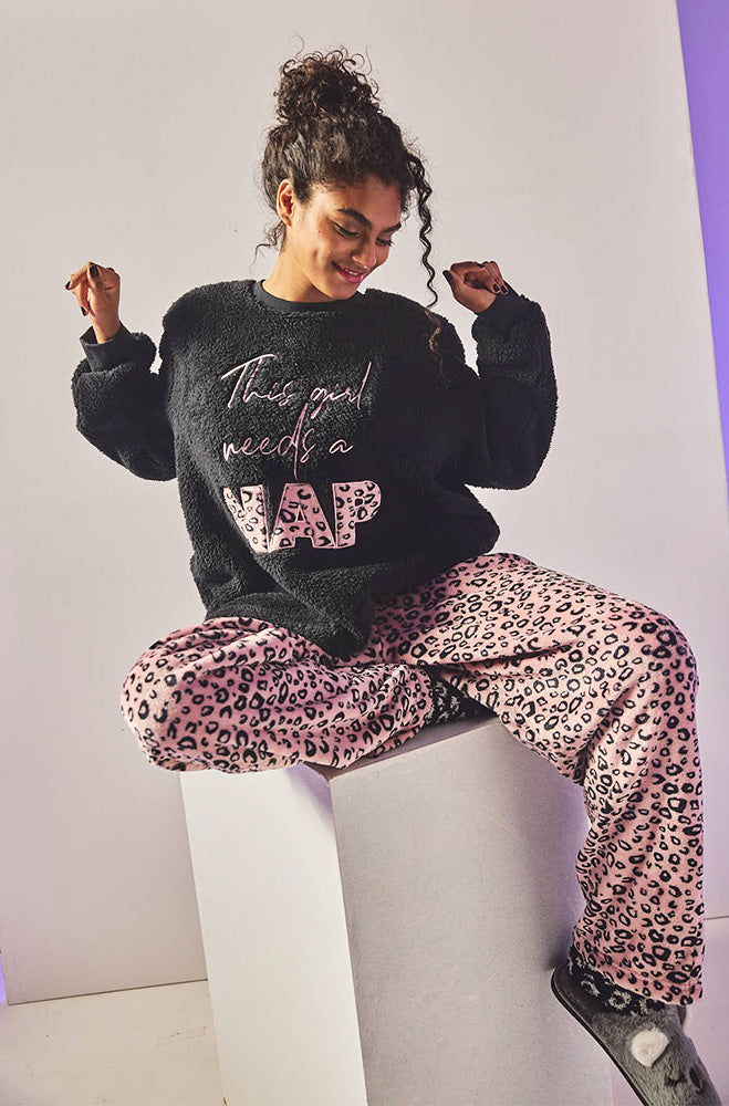 Gia Animal Print/Applique Pj Set _ 160150 _ Black
