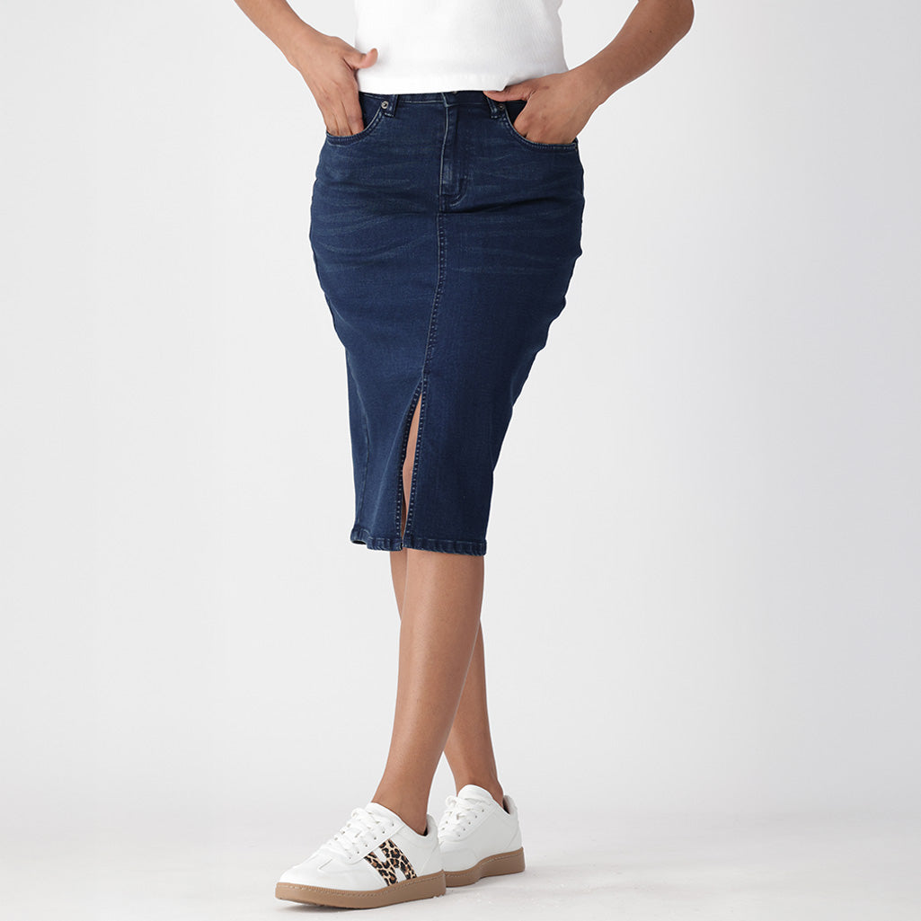 Dunns Clothing | Demi Front Slit Denim Skirt | R279