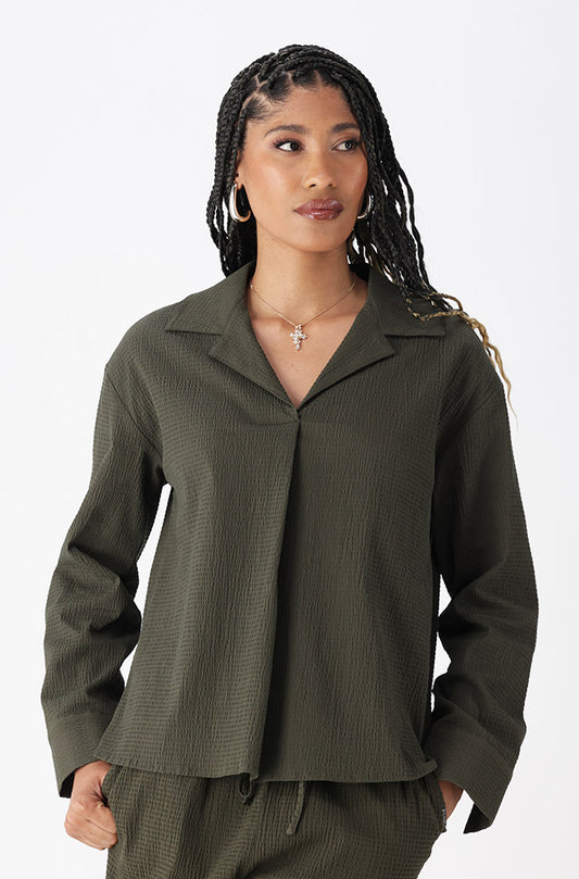 Malia Textured Long Sleeve Shirt _ 162076 _ Fatigue