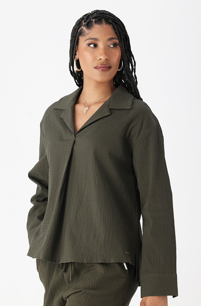 Malia Textured Long Sleeve Shirt _ 162076 _ Fatigue