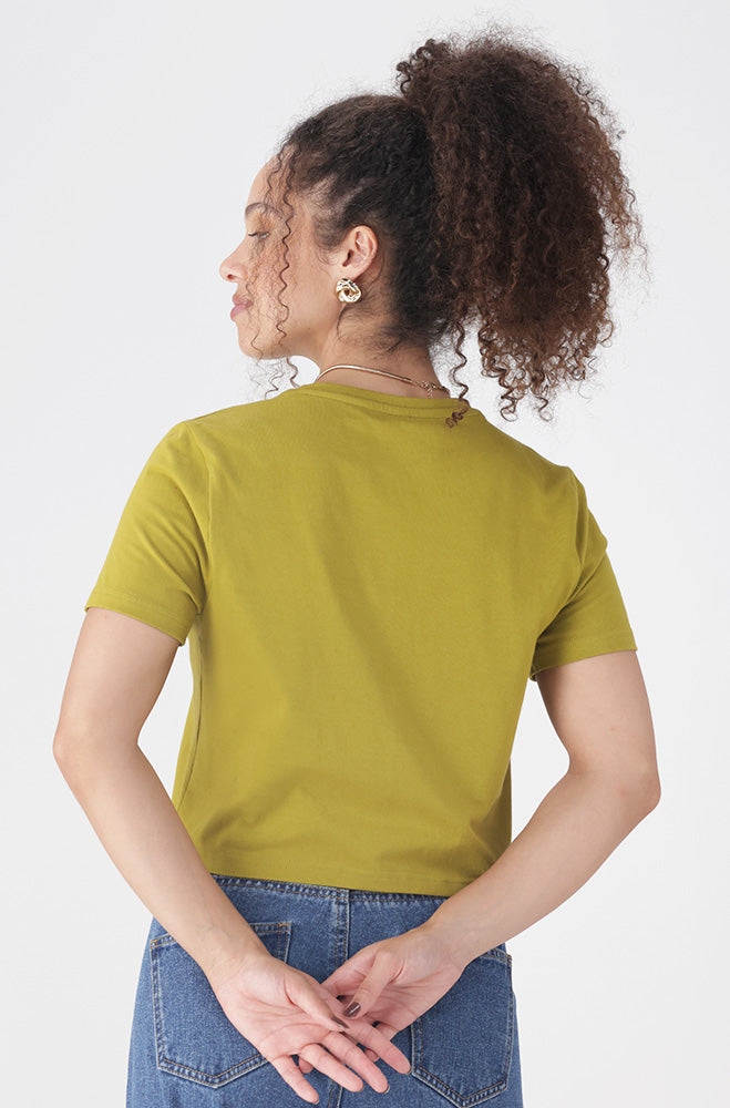 BELLA CREW NECK FITTED CROP TEE _ 162136 _ Green