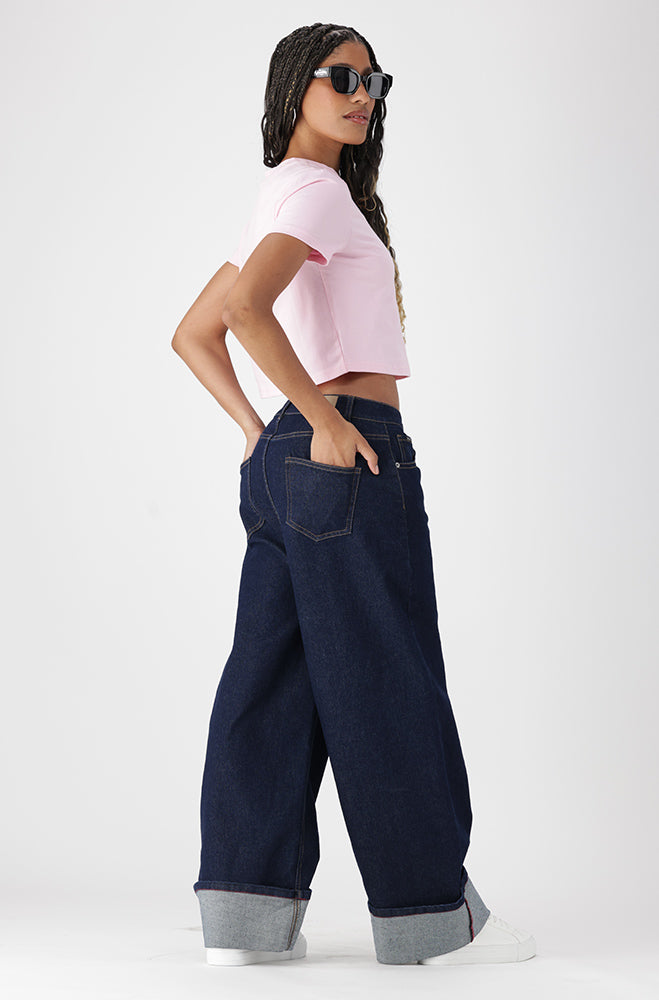 BELLA CREW NECK FITTED CROP TEE _ 162155 _ Pink