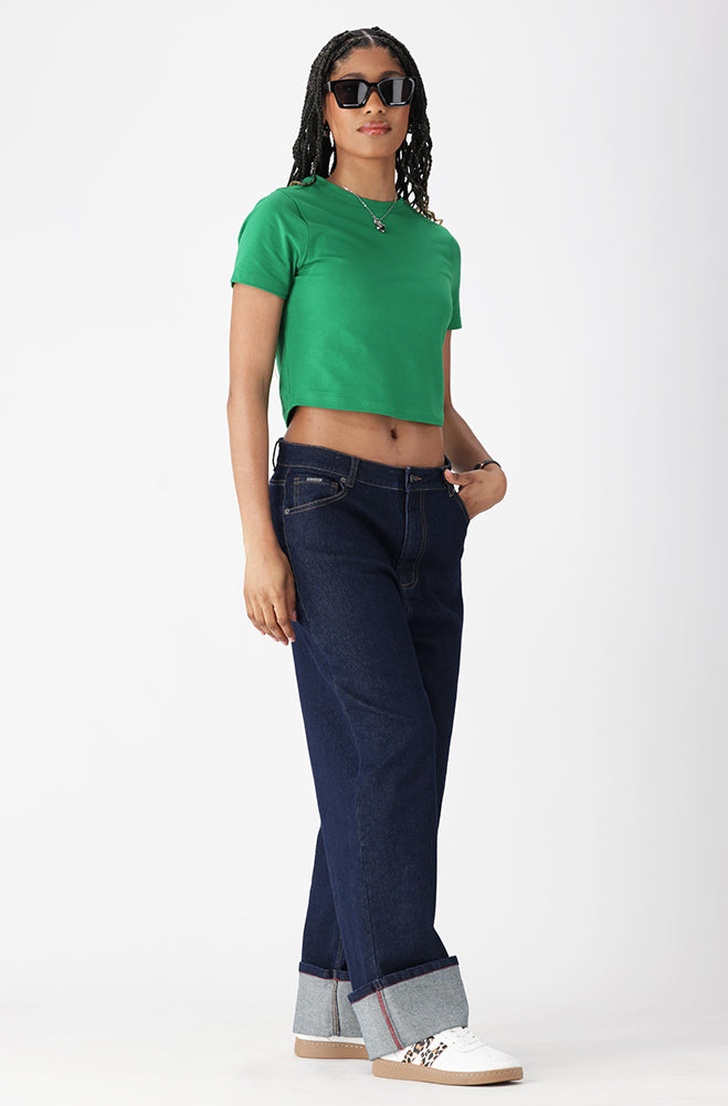 Bella Crew Neck Fitted Crop Tee _ 162159 _ Green