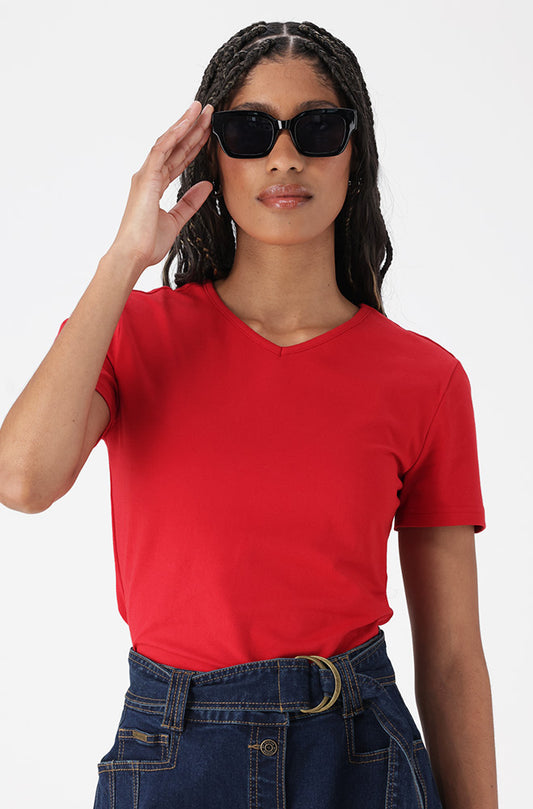 Grace V Neck Tee _ 162215 _ Red