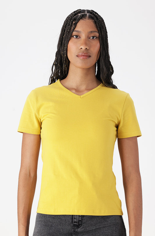 Grace V Neck Tee _ 162219 _ Yellow