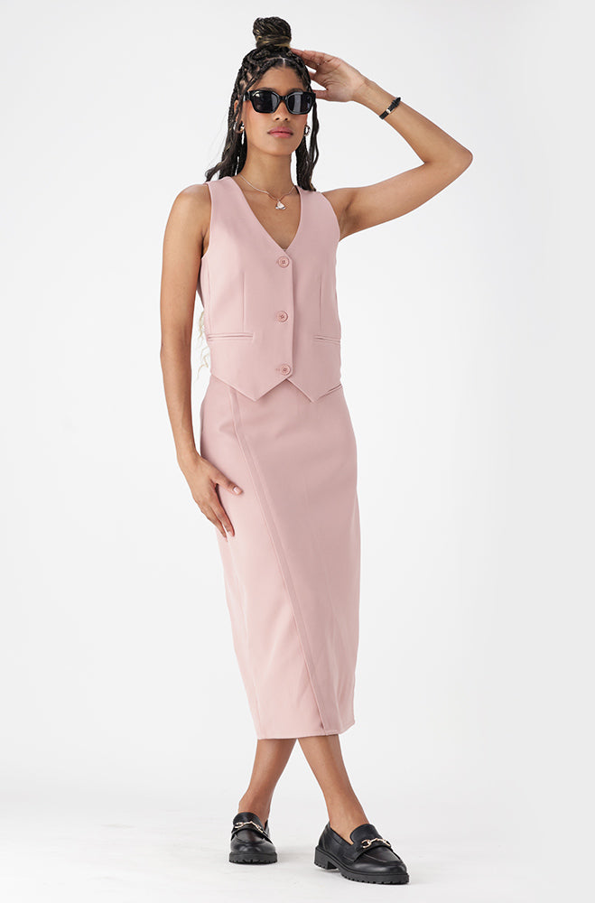 Emilia Pencil Skirt With Slanted Waistband _ 162341 _ Pink