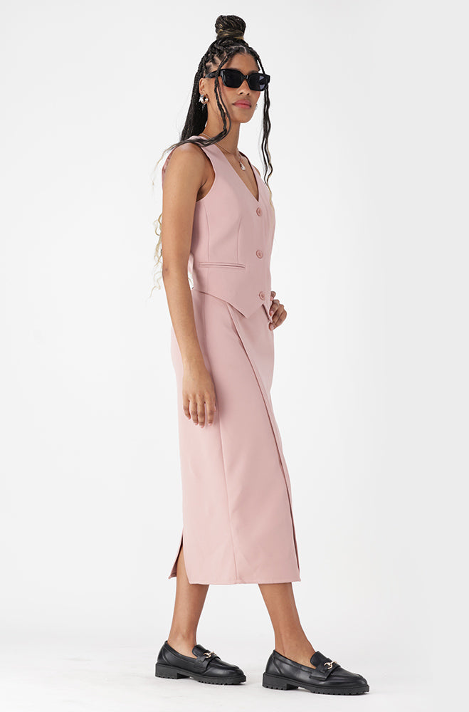 Emilia Pencil Skirt With Slanted Waistband _ 162341 _ Pink