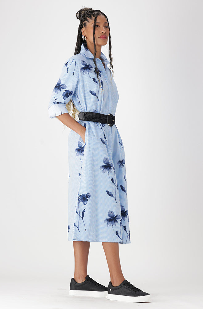 CAROLINE BELTED SHIRT DRESS _ 163109 _ Blue