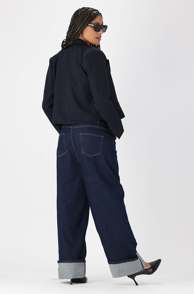 LUNA DENIM HIGH RISE WIDE LEG TURN UP _ 163179 _ Dark Wash