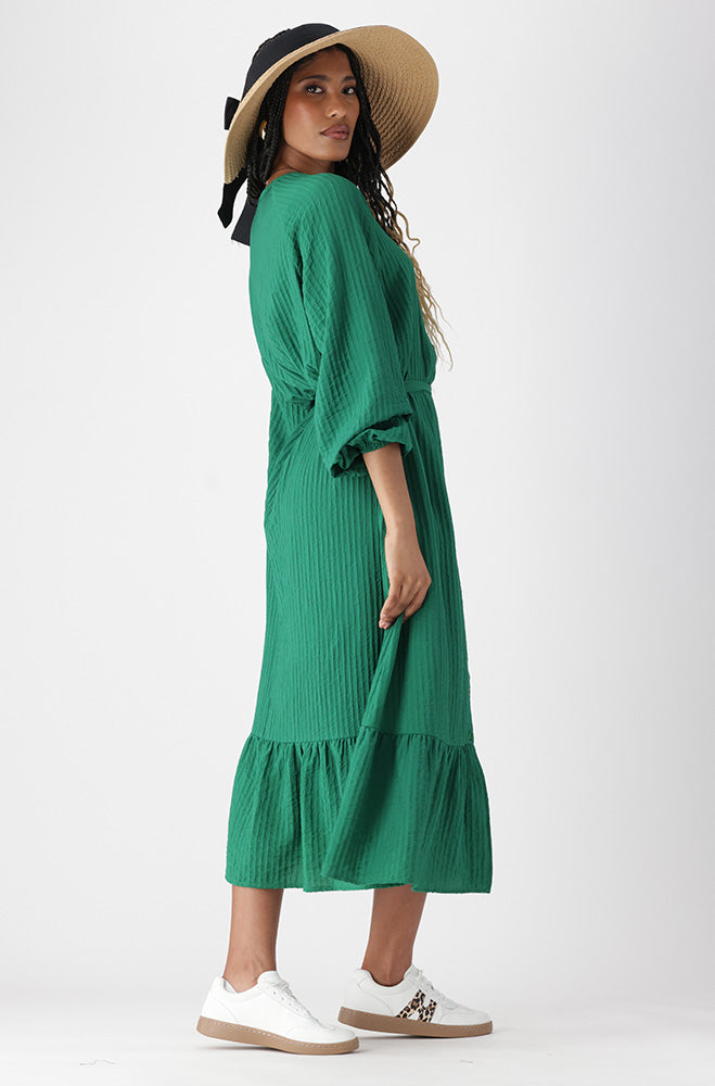 LOLA TEXTURED TIERED DRESS _ 163180 _ Green