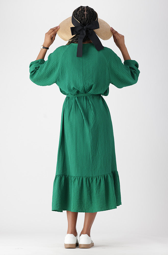 LOLA TEXTURED TIERED DRESS _ 163180 _ Green